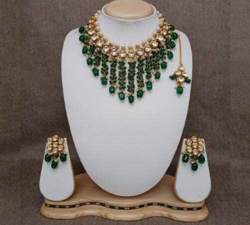Ishhaara Green Tassel Coral Necklace Set