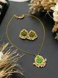 Ishhaara Green Teardrop Kundan Jadau Invisible Necklace