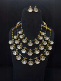 Ishhaara Green Three Layer Doublet Stone Designer Necklace Set In Victorian Style