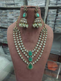 Ishhaara Green Three Layered Traditional Jewellery Necklace Set