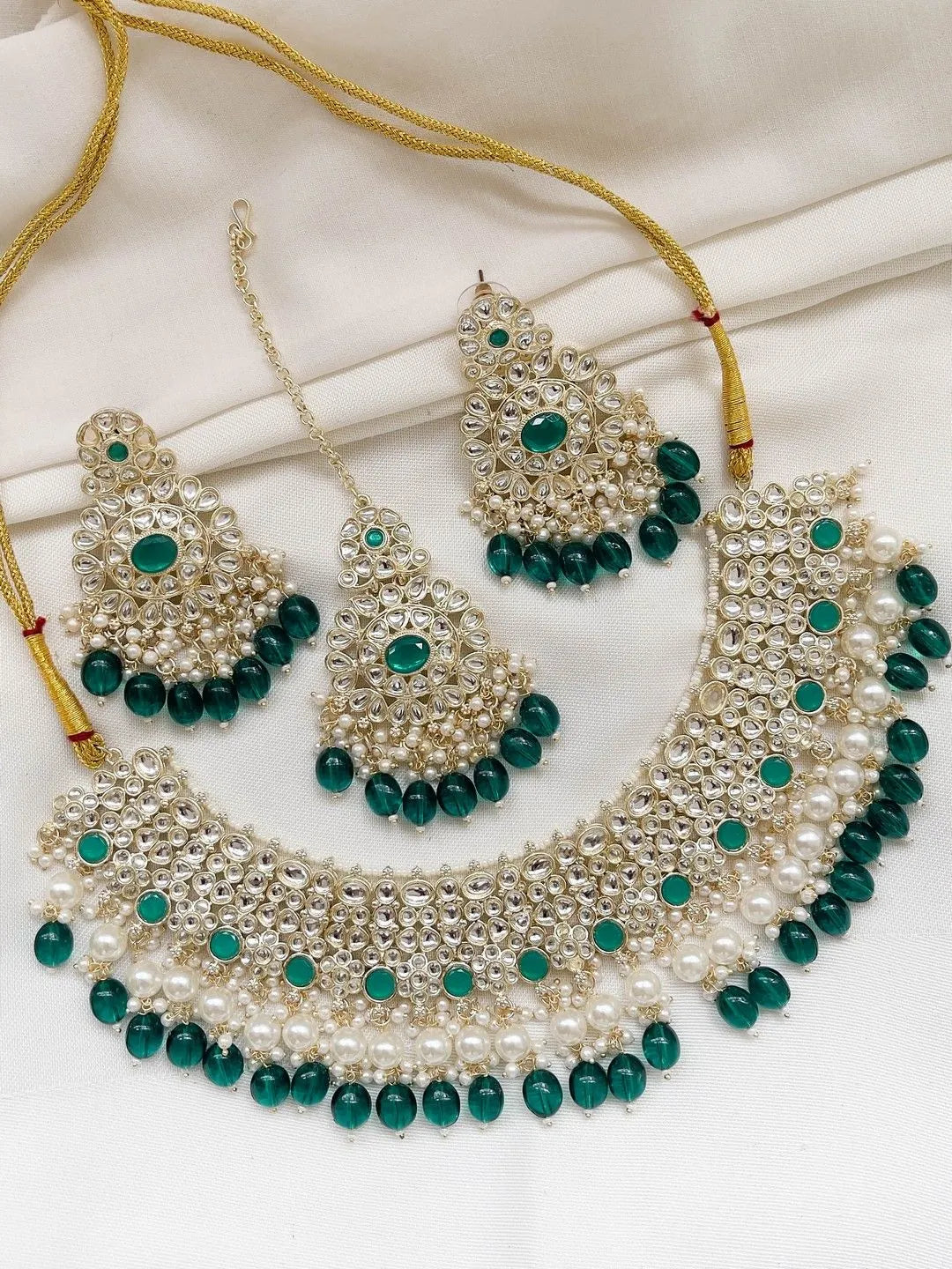 Ishhaara Red Traditional Kundan Pearl Hanging Choker Necklace