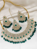 Ishhaara Green Traditional Kundan Pearl Hanging Choker Necklace