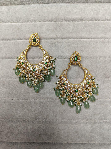 Ishhaara Green Traditional Patchi Kundan Studded Earrings