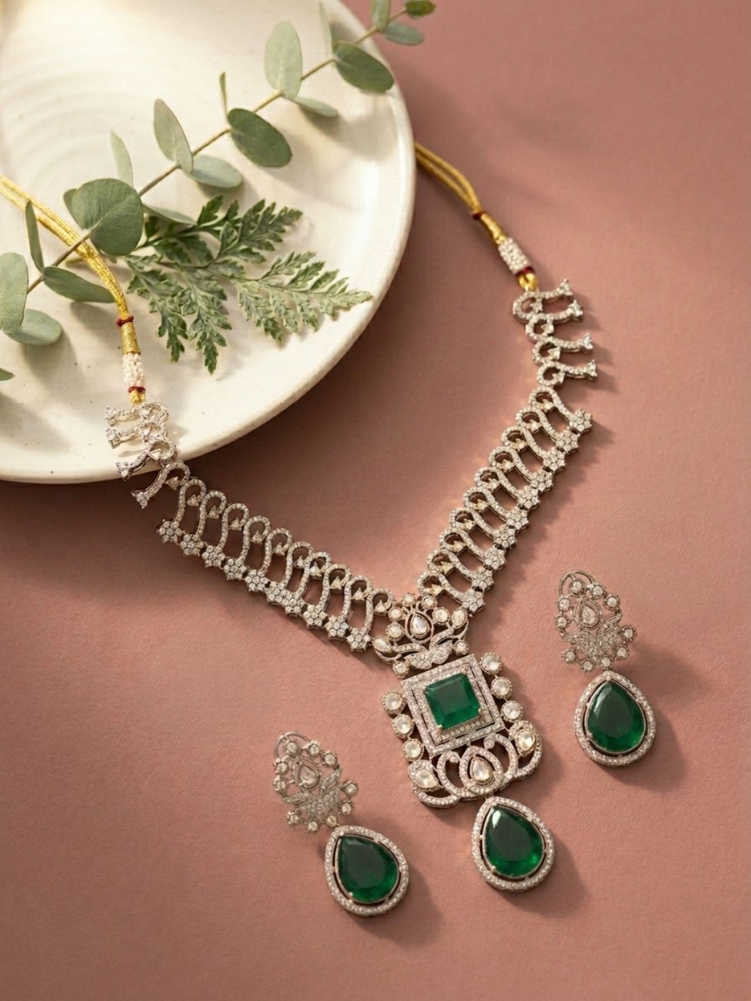 Ishhaara Green Traditional Statement Long Necklace