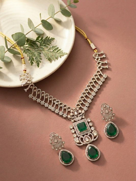 Ishhaara Green Traditional Statement Long Necklace