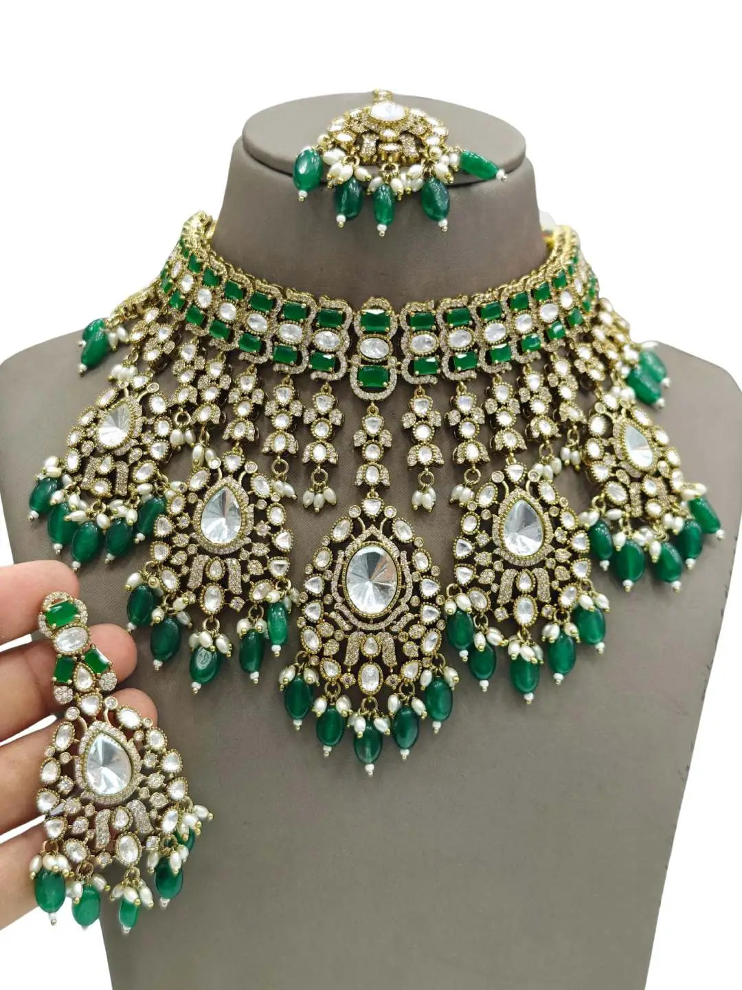Ishhaara Green Tranditional Gold Plated Choker Necklace