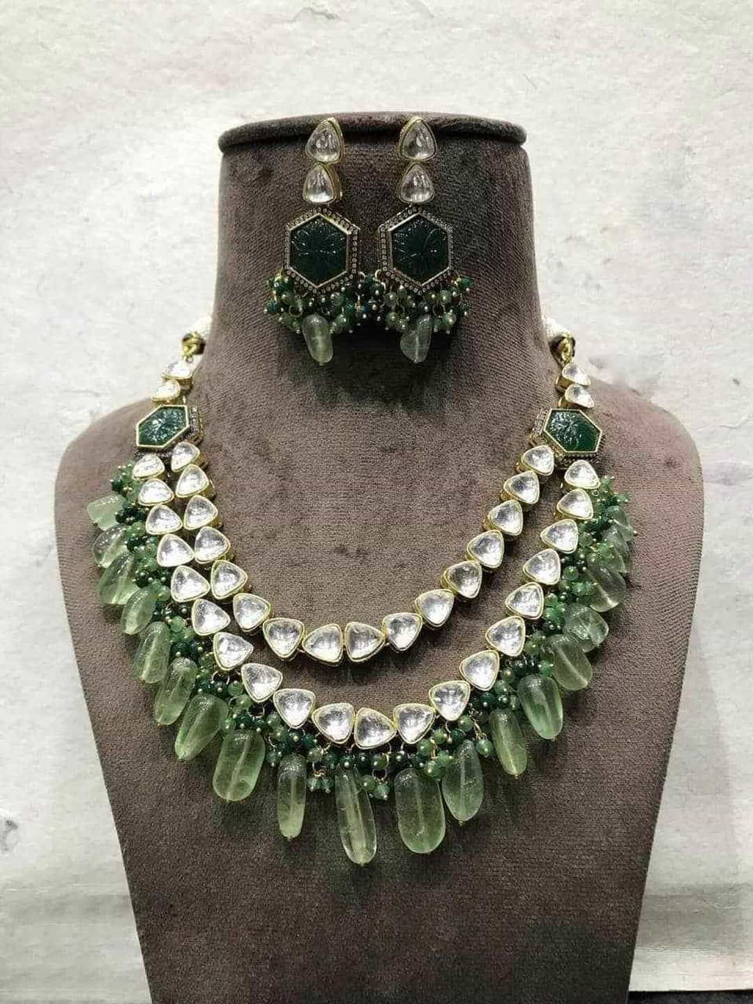 Ishhaara Green Triangle Polki Necklace