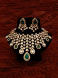 Ishhaara Green Triangular Drop Tassel Necklace And Earring Set