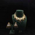 Ishhaara Green Triangular Kundan Necklace And Earring Set With Monalisa Beads