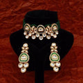 Ishhaara Green Triangular Meena AD Kundan Choker And Earring Set