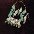 Ishhaara Green Triangular Meenakundan Necklace Earring And Teeka Set