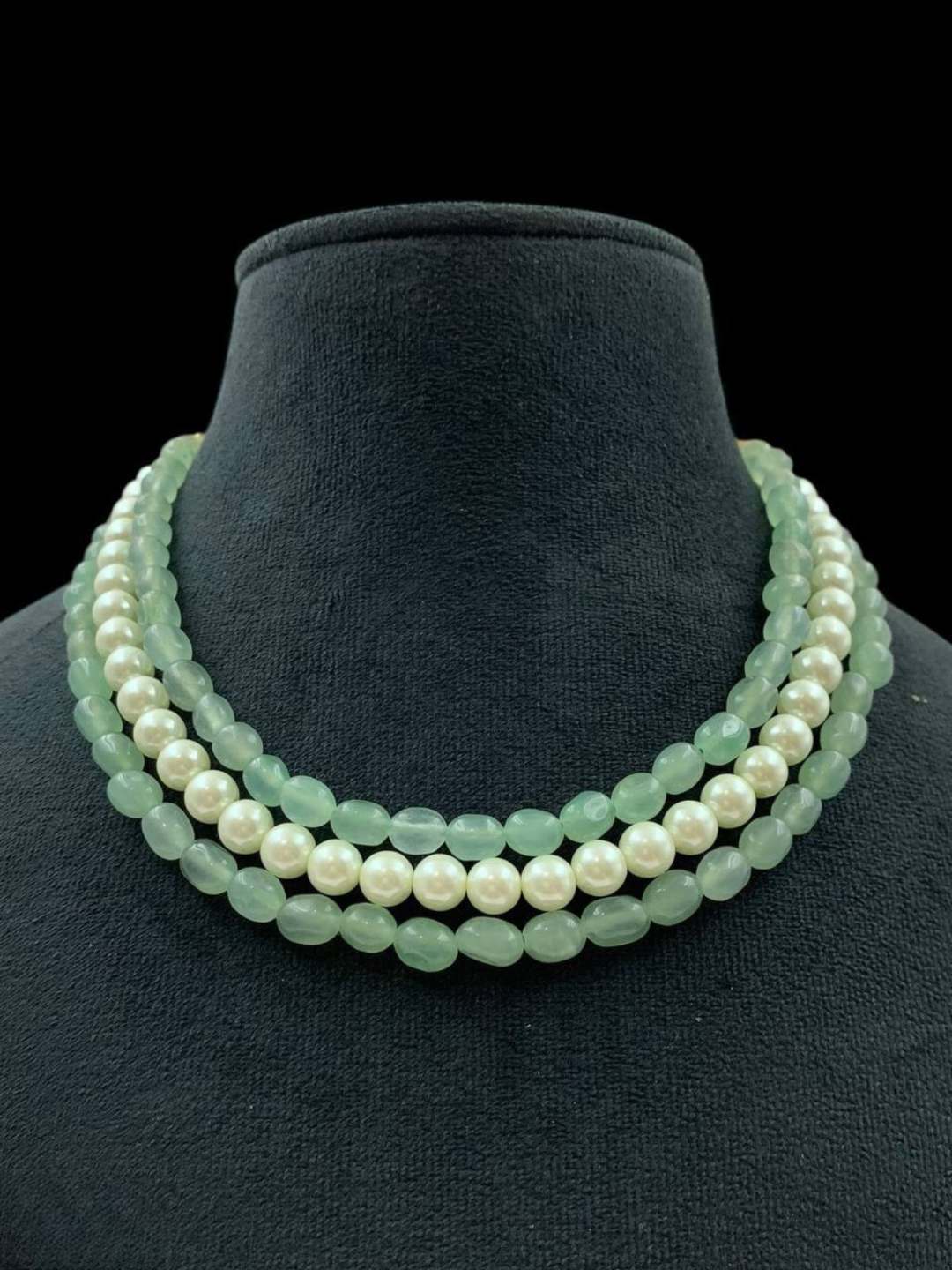 Ishhaara Green Triple Line Pearl Choker