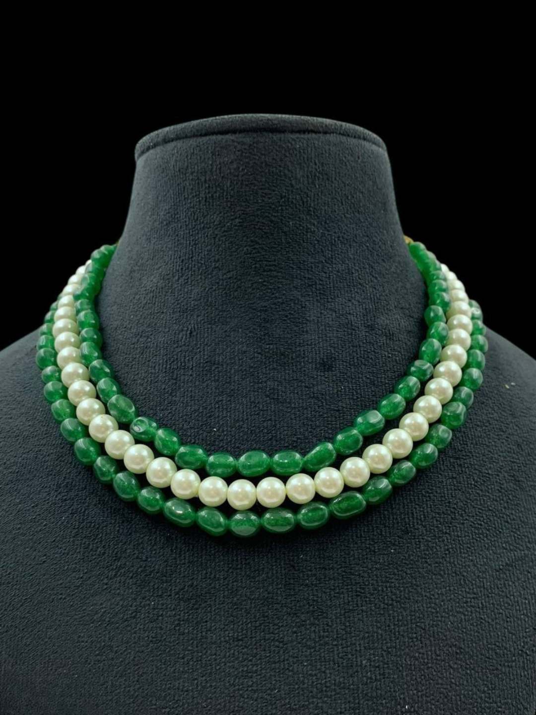 Ishhaara Green Triple Line Pearl Choker