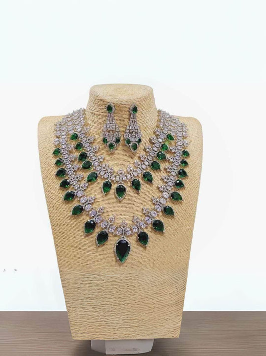 Ishhaara Two Layered Platinum Cz Necklace Set