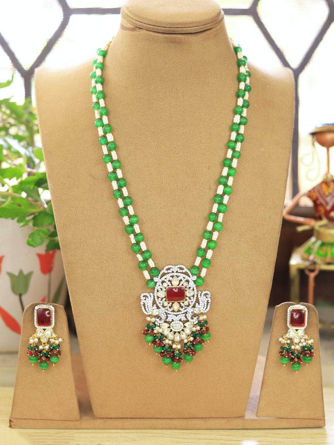 Ishhaara Green Two Layered Royal Pearl Necklace
