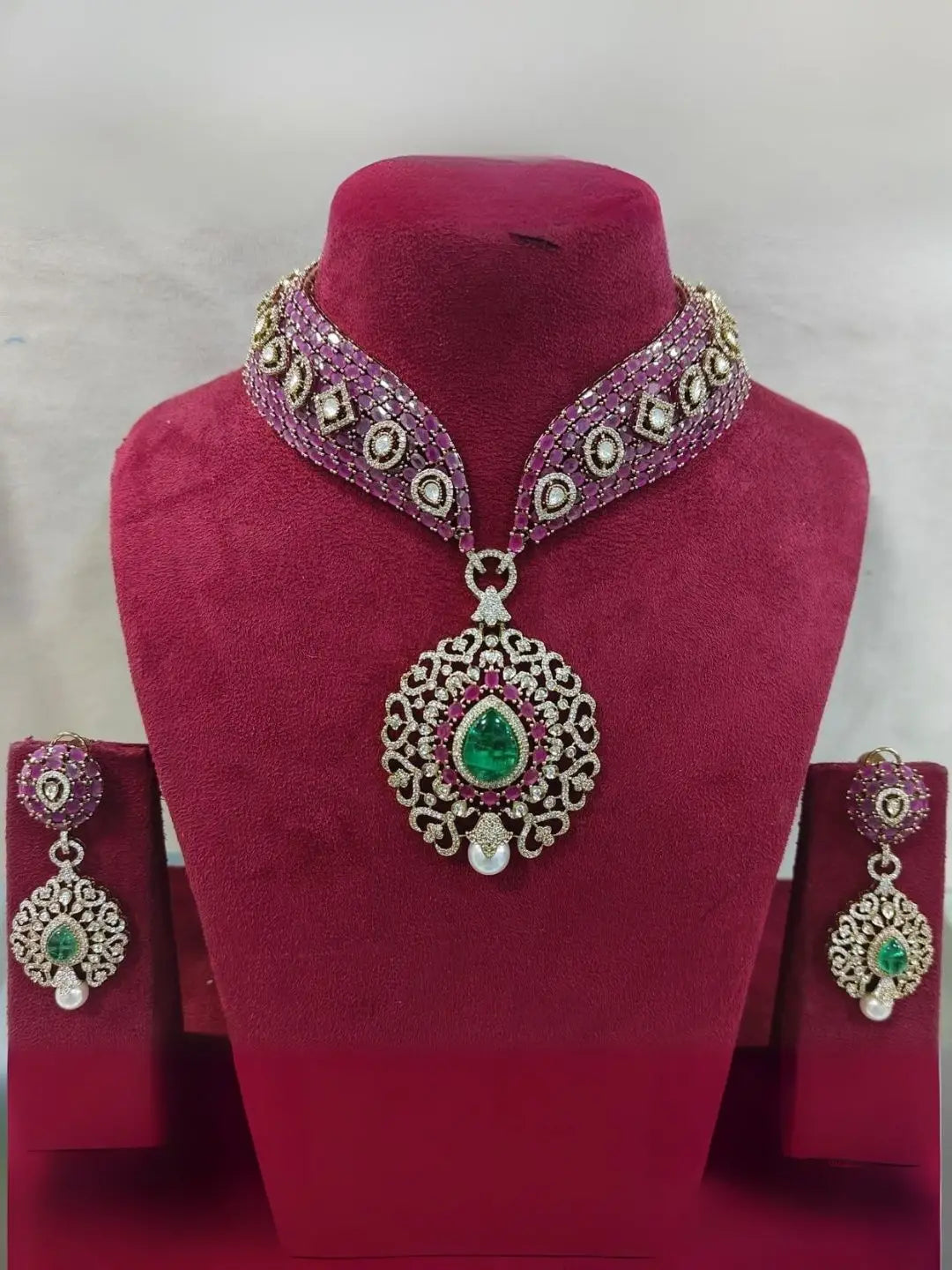 Ishhaara Green Uncut Polki Kundan Ruby Emerald Choker Necklace