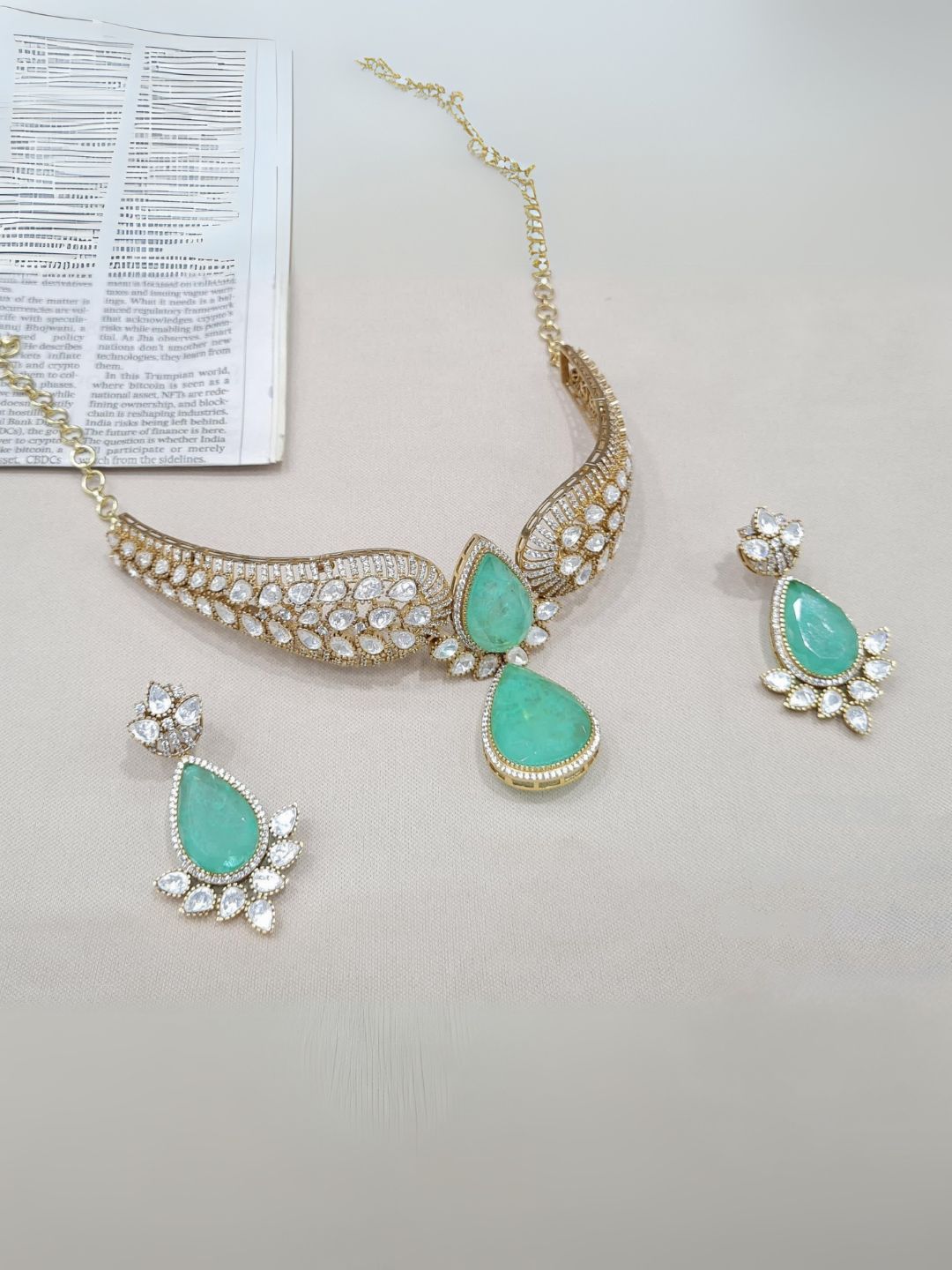 Ishhaara Green Uncut Polki Studded Designer Necklace