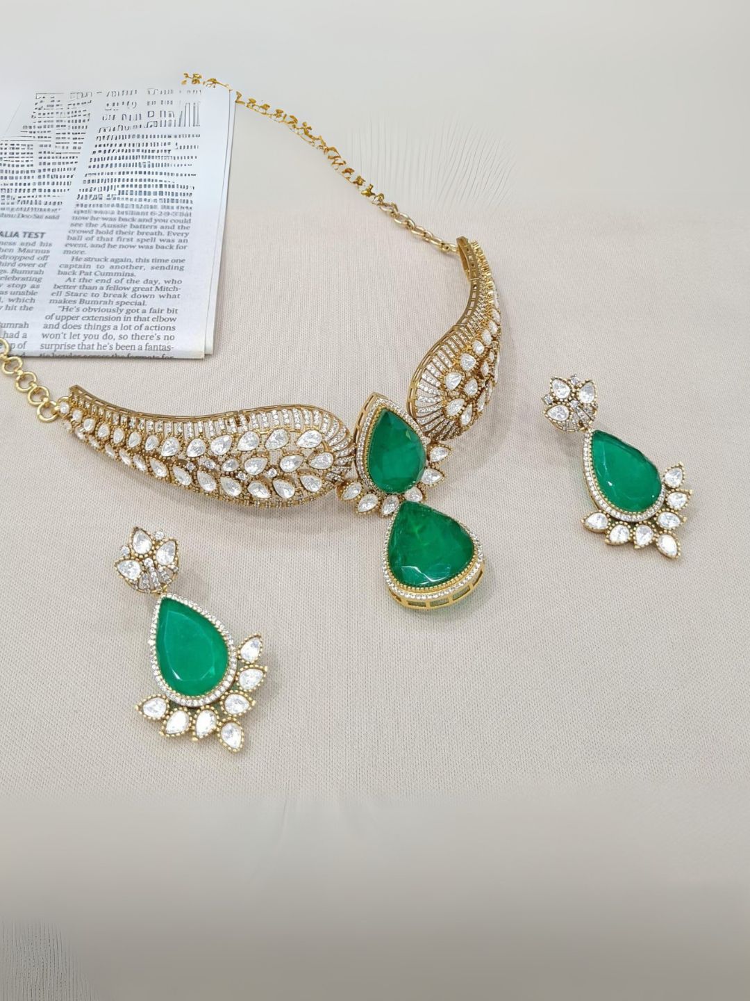 Ishhaara Green Uncut Polki Studded Designer Necklace