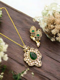 Ishhaara Green Victorian Diamond Pendant Necklace