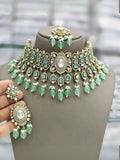 Ishhaara Green Victorian Polish Oval Shaped Center Stone Studded Choker