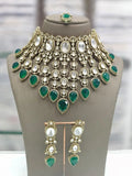 Ishhaara Green Victorian Polished Moissanite Kundan Choker Necklace