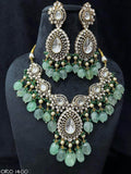 Ishhaara Green Victorian Semiprecious Pearl Drop Necklace