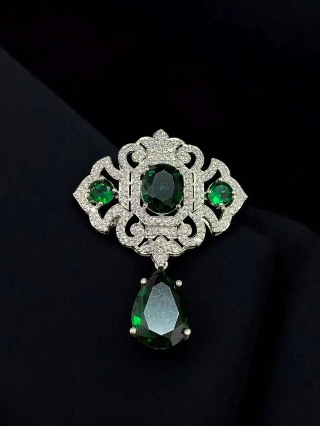 Ishhaara Green Victorian Style Drop Brooch
