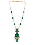 Ishhaara Green & White Beaded Pendant Necklace Set