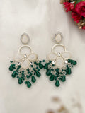 Ishhaara Green White Gold Plated Kundan Classic Drop Earrings