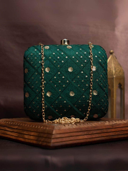 Ishhaara Womens Chicken Kari Embroidered Box Clutch