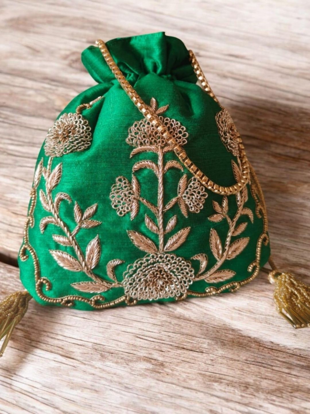 Ishhaara Green Zardosi Potli Bag