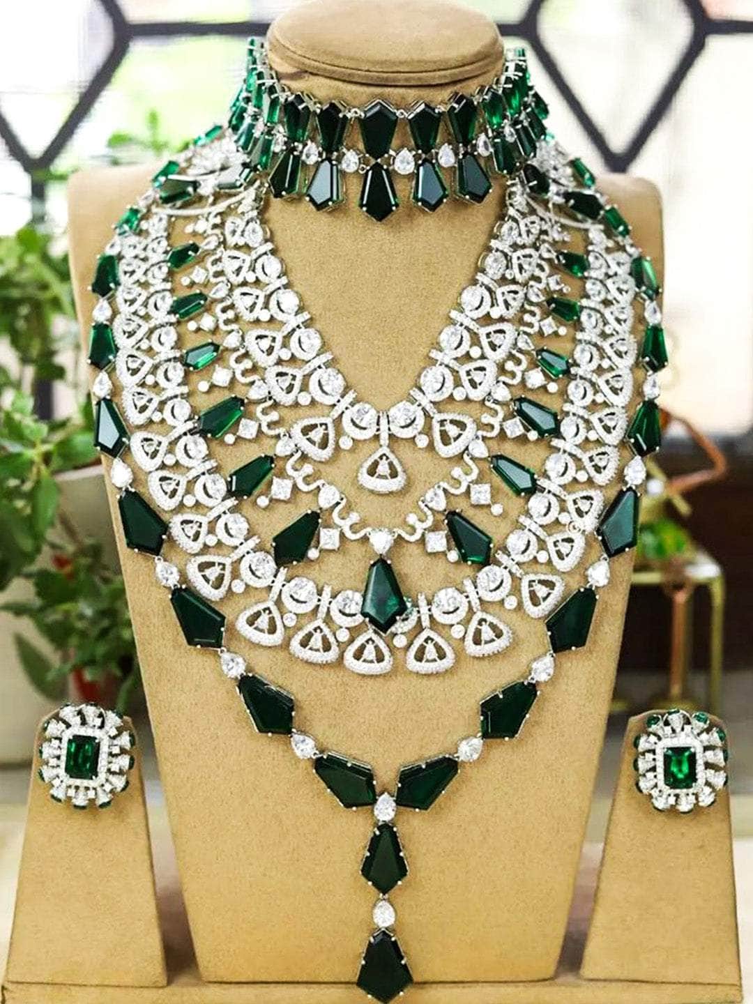 Ishhaara Green Zirconia Diamond Necklace set