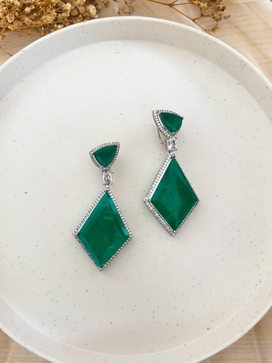 Ishhaara Green Zirconia Emerald Dangle Earrings