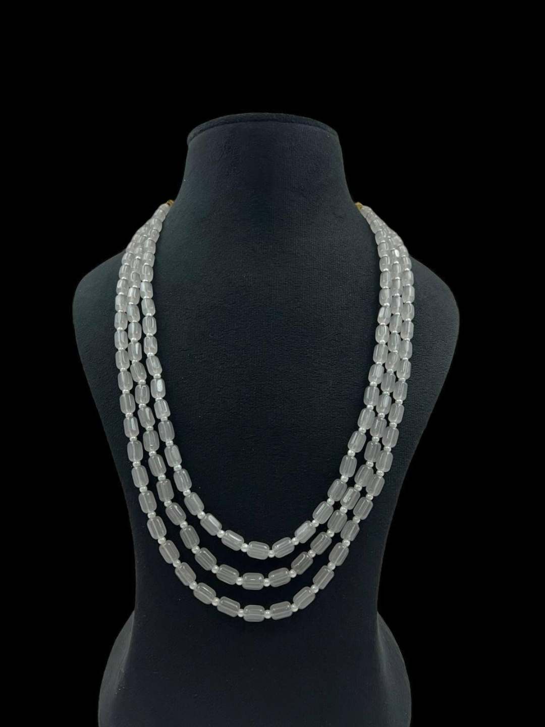 Ishhaara Grey 3 Line Pearl Mala Necklace