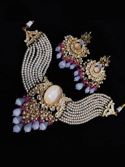 Ishhaara Big Stone Onex Choker And Earring Set