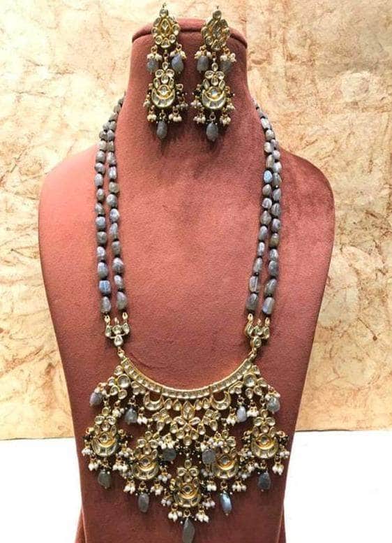 Ishhaara Grey Chandbali Pendant Necklace