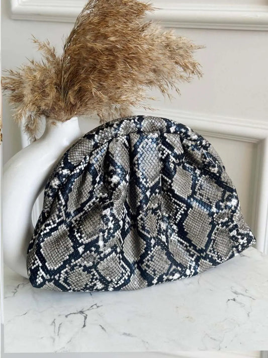 Ishhaara Grey Crescent Frame Faux Leather Cloud Bag