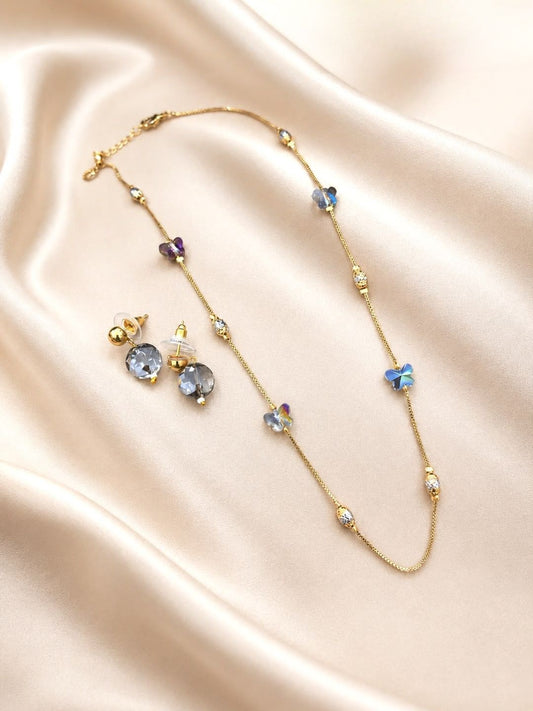 Ishhaara Grey Crystal Butterfly Charm Necklace & Earring Set