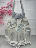 Ishhaara Grey Designer Jhallar Potli Bag