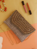 Ishhaara Grey Designer Jute Fabric Clutch Bags