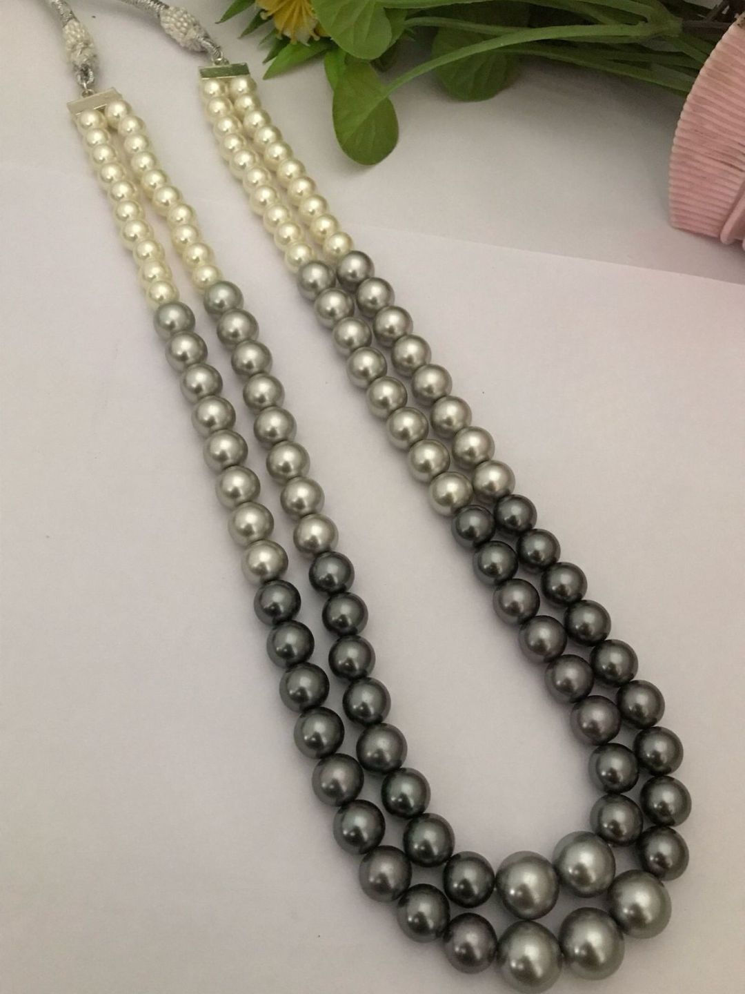 Ishhaara Grey Double Layered Pearl Necklace Set