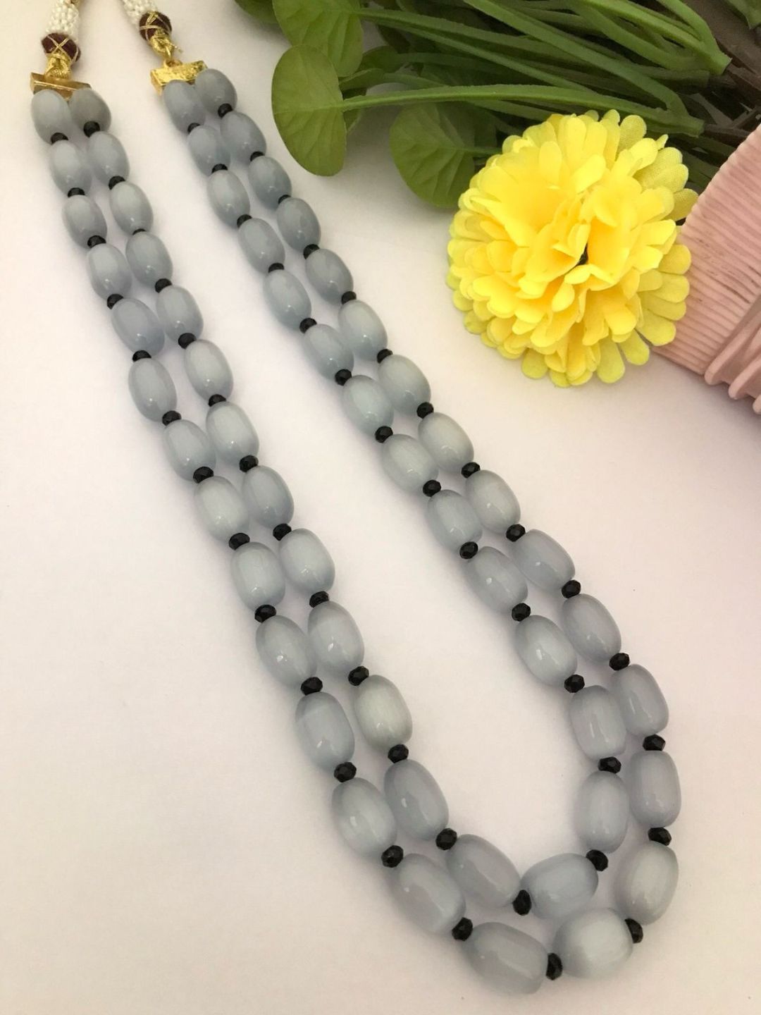 Ishhaara Grey Gemstone Beaded Mala