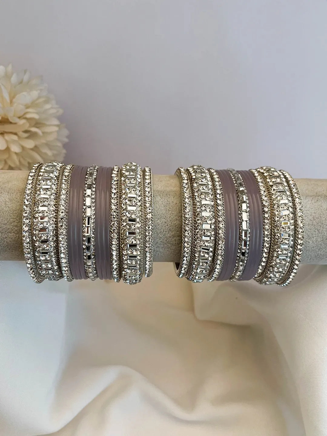 Ishhaara Grey Gemstone Studded Traditional Bangle Set