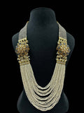 Ishhaara Grey Green Pearls Stones Kundan Embellished Layered Necklace Set