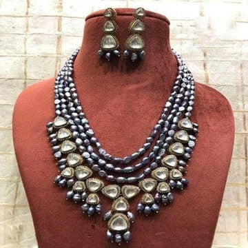 Ishhaara Grey Layered Baroque Stone Necklace