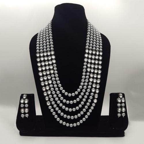 Ishhaara Grey Layered Moti Kundan Necklace Set