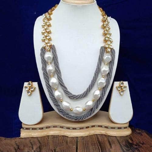 Ishhaara Long Twist Big Pearl Necklace And Earring Set