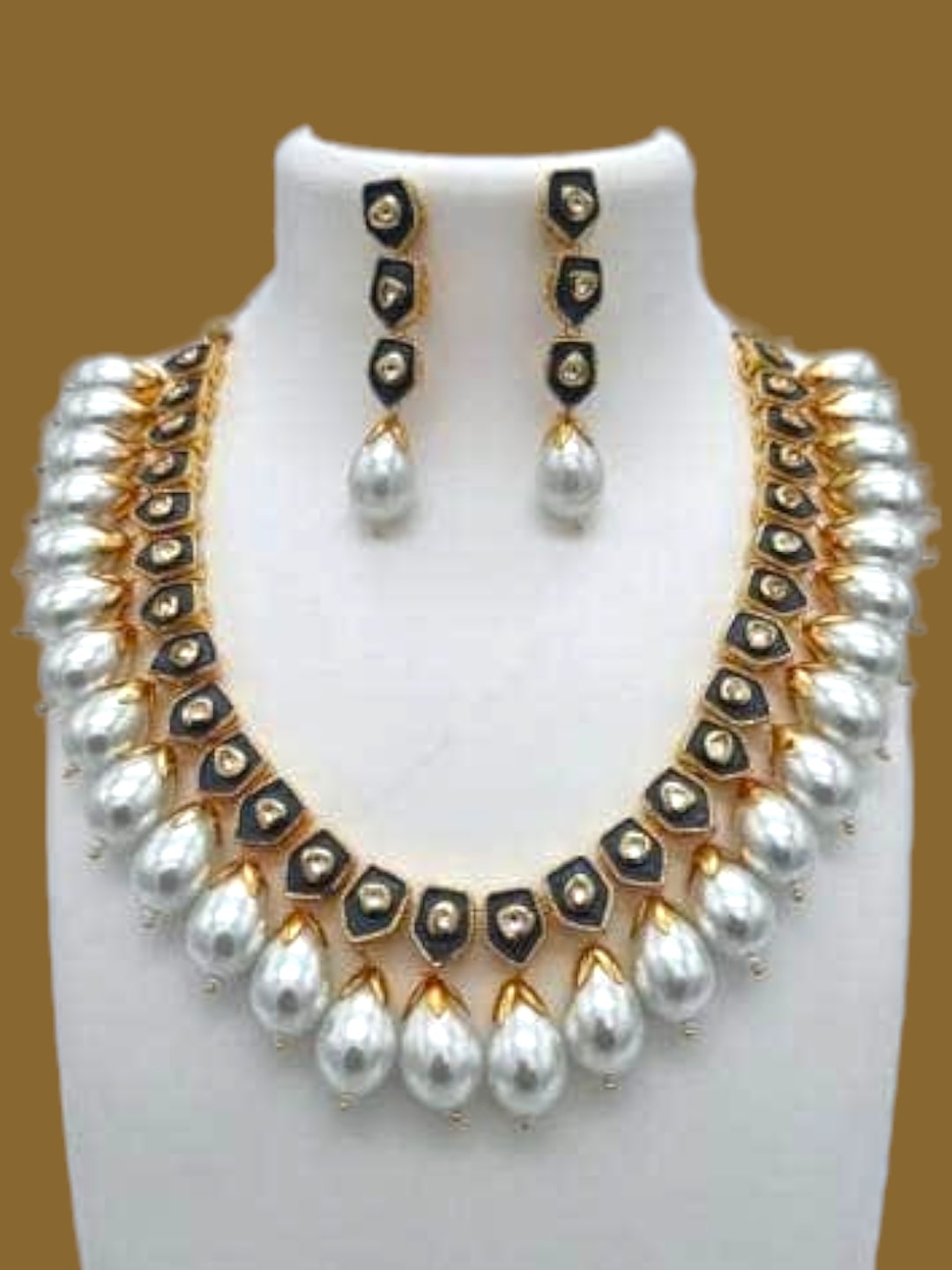 Ishhaara Meena Drop Pearls Necklace And Earring Set