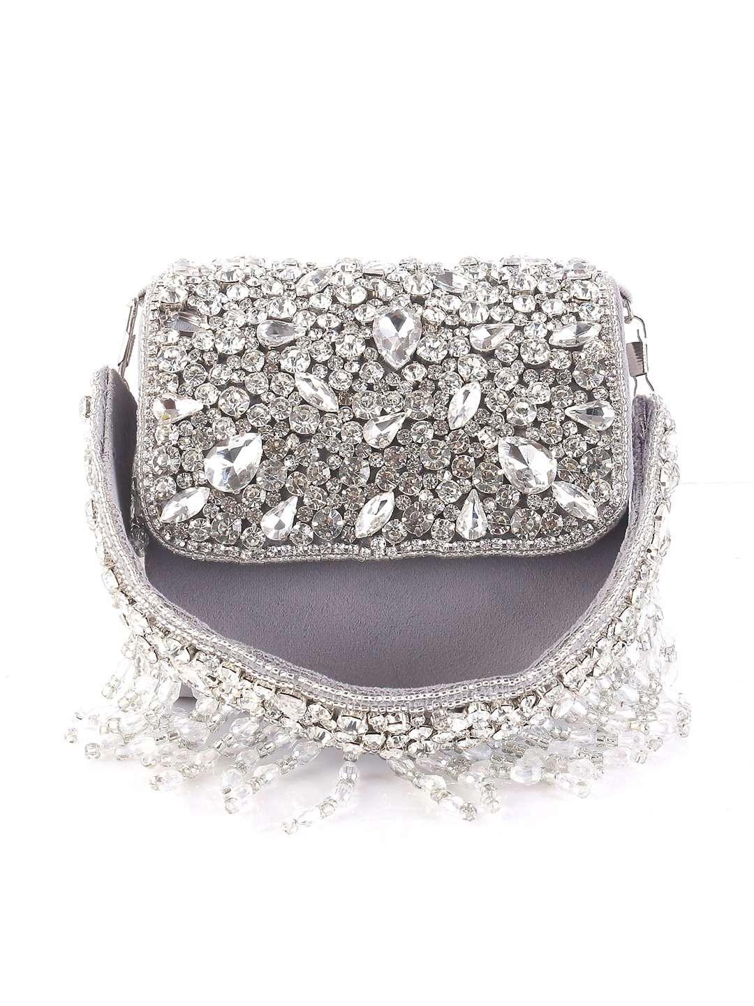 Ishhaara Grey Mini Crystal Bag