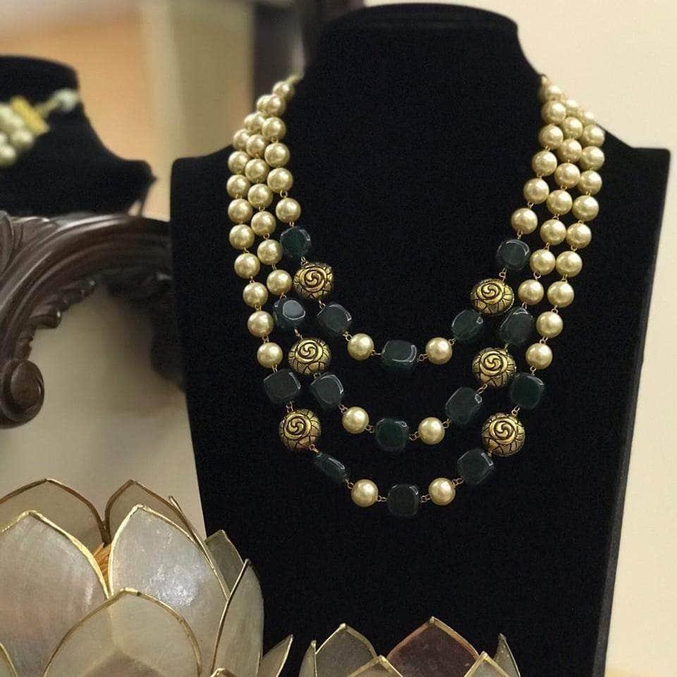Ishhaara Moti Triple Layered Precious Stone Necklace